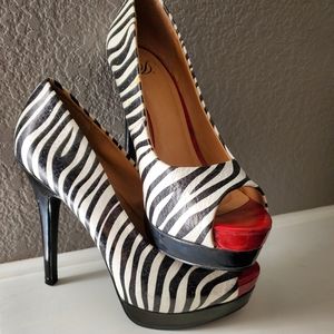 Zebra Peep-Toe Heels